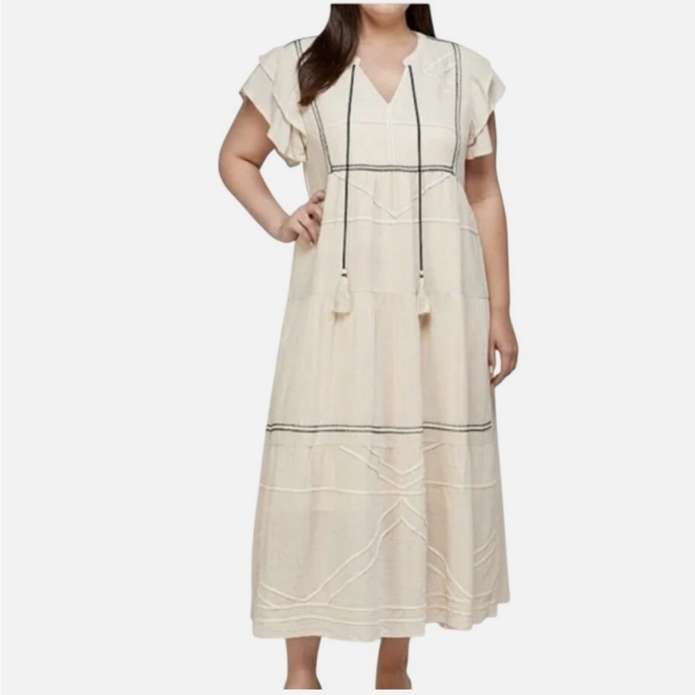 See and Be Seen Bohemian Cream Midi Dress with Tassel Details